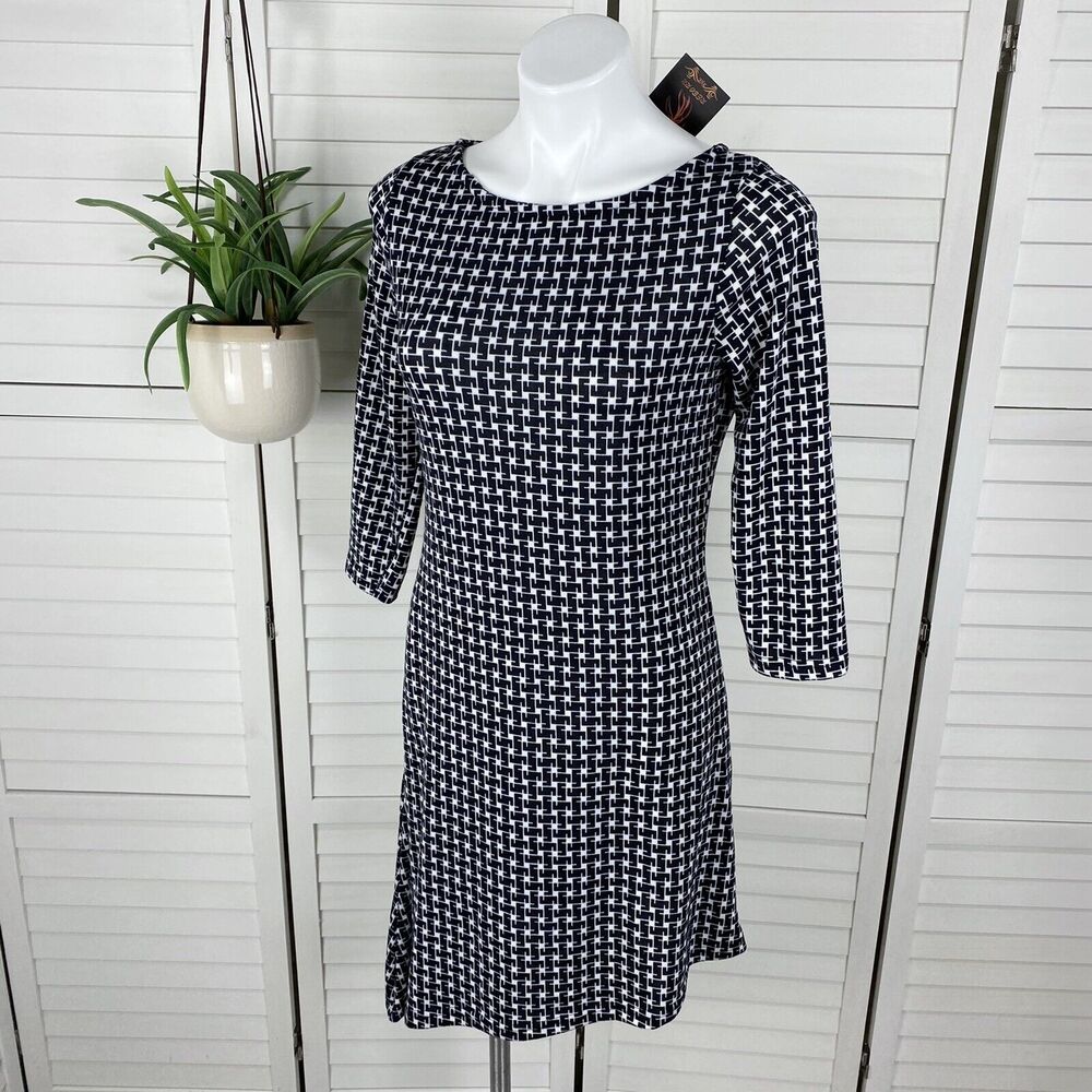 New Reborn Zulily Black White Basketweave Asymmetrical Hem Dress Size‎ S